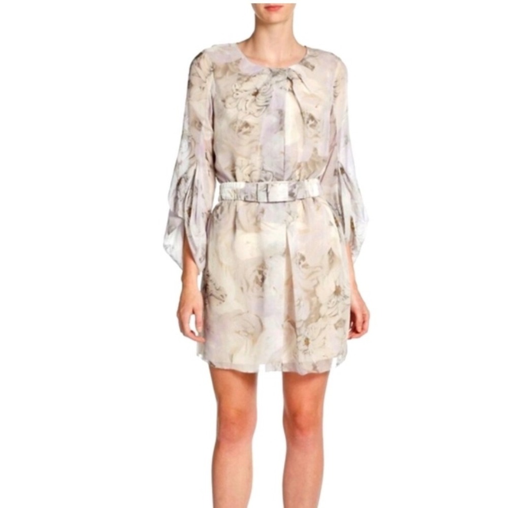 Diane von Furstenberg Davina Silk Floral Belted Shift Dress Grey Size 6
